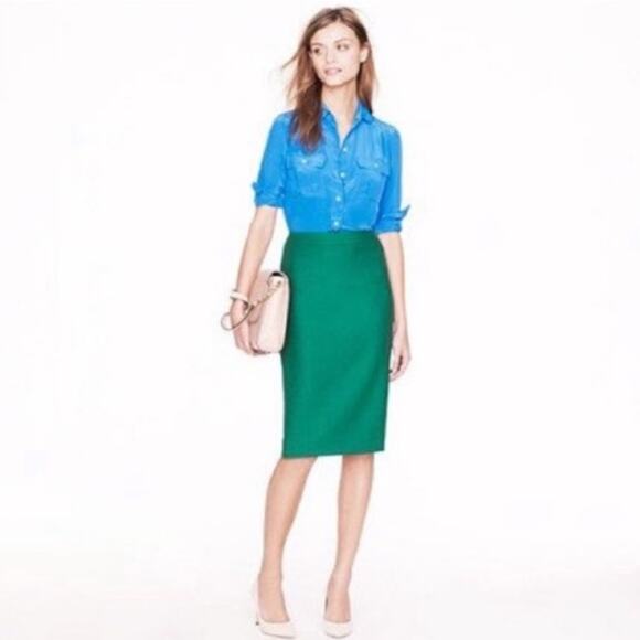 J. Crew Green Cotton No. 2 Pencil Skirt Size 6 - Picture 1 of 5